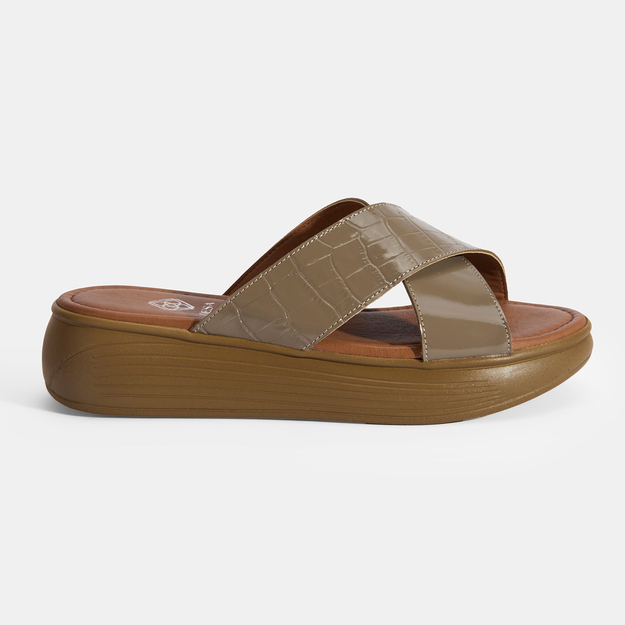 Kadın Vizon Dolgu Topuklu Deri Terlik