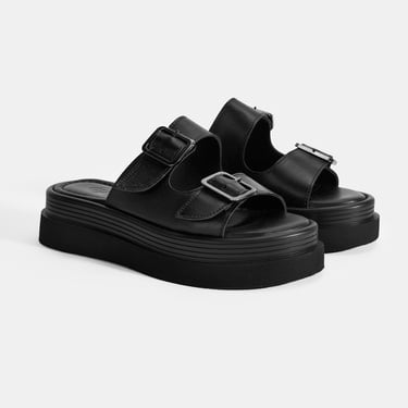  Kadın Siyah Ayarlanabilir Tokalı Terlik