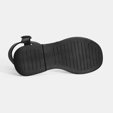  Kadın Siyah Ayarlanabilir Tokalı Taş Detaylı Deri Sandalet