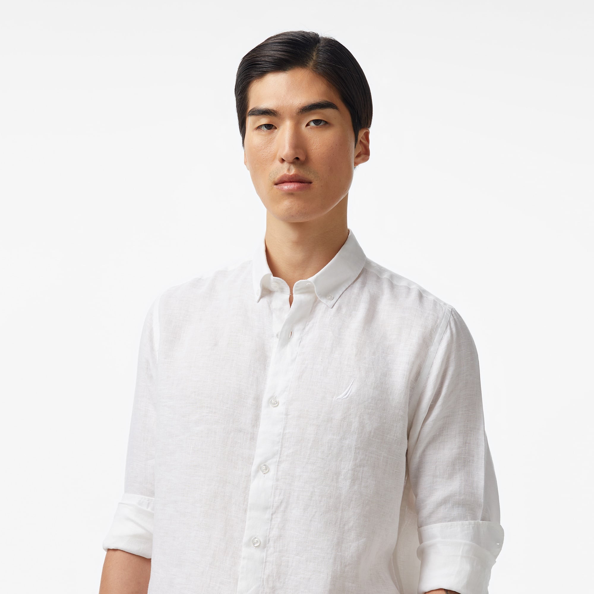 Nautica Erkek Beyaz Classic Fit Keten Gömlek