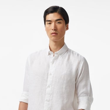  Nautica Erkek Beyaz Classic Fit Keten Gömlek