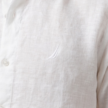  Nautica Erkek Beyaz Classic Fit Keten Gömlek