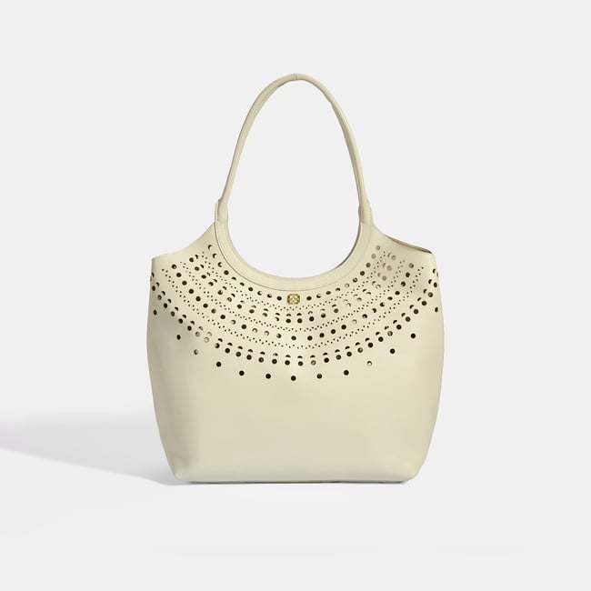  Kadın Beyaz Perforeli Deri Omuz Çantası