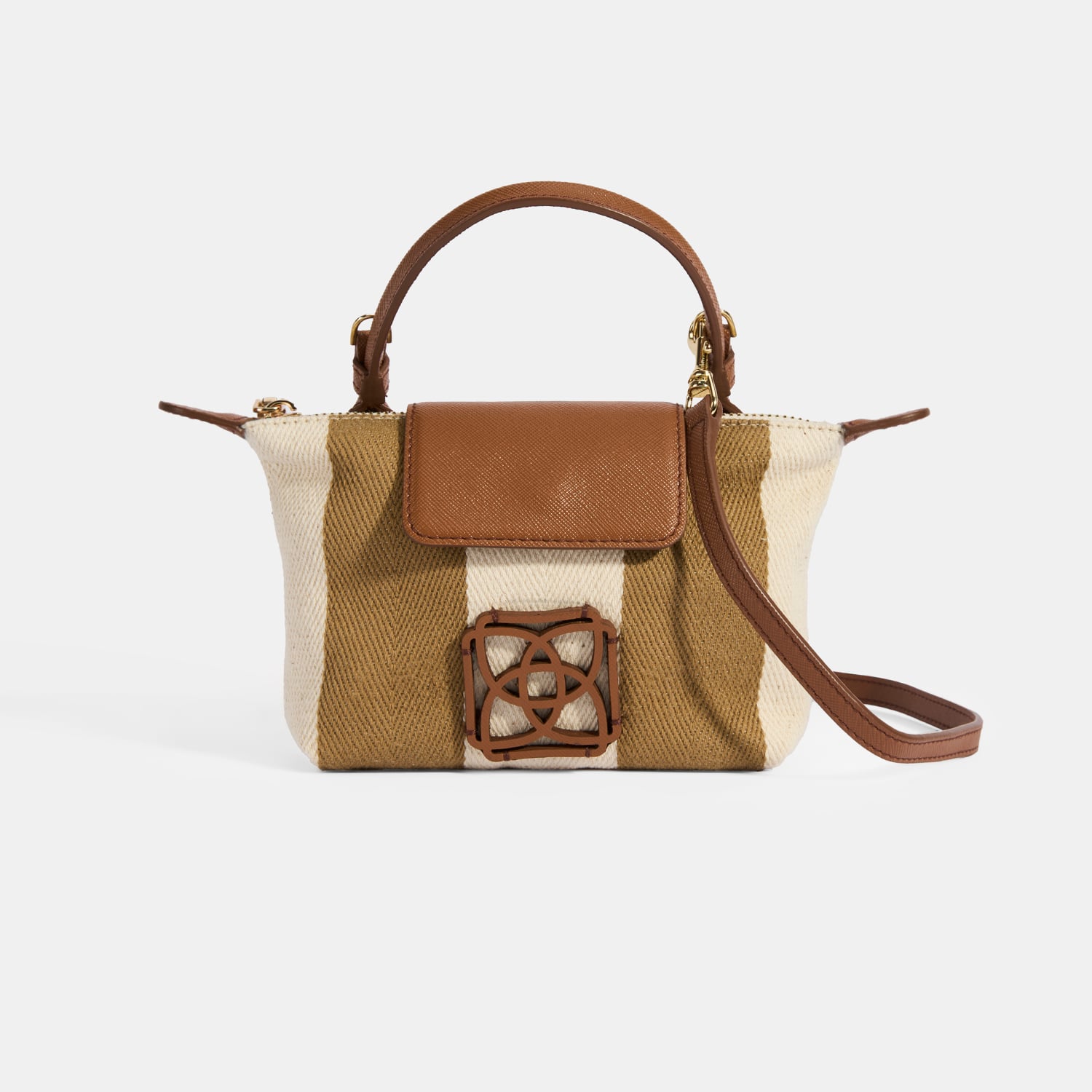  Kadın Monogram Logolu Vizon Çizgili Kumaş El Çantası