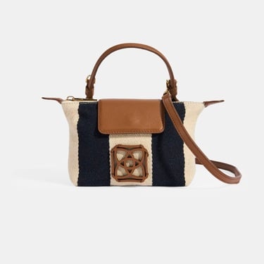  Kadın Monogram Logolu Lacivert Çizgili Kumaş El Çantası