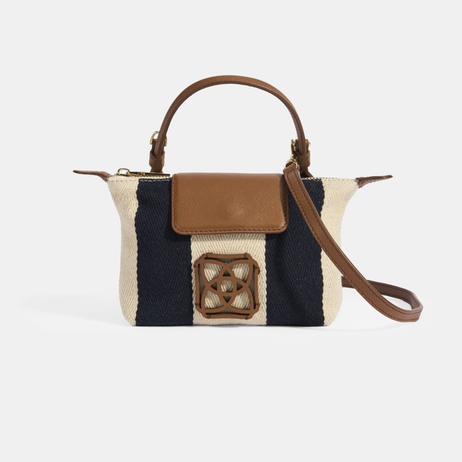  Kadın Monogram Logolu Lacivert Çizgili Kumaş El Çantası