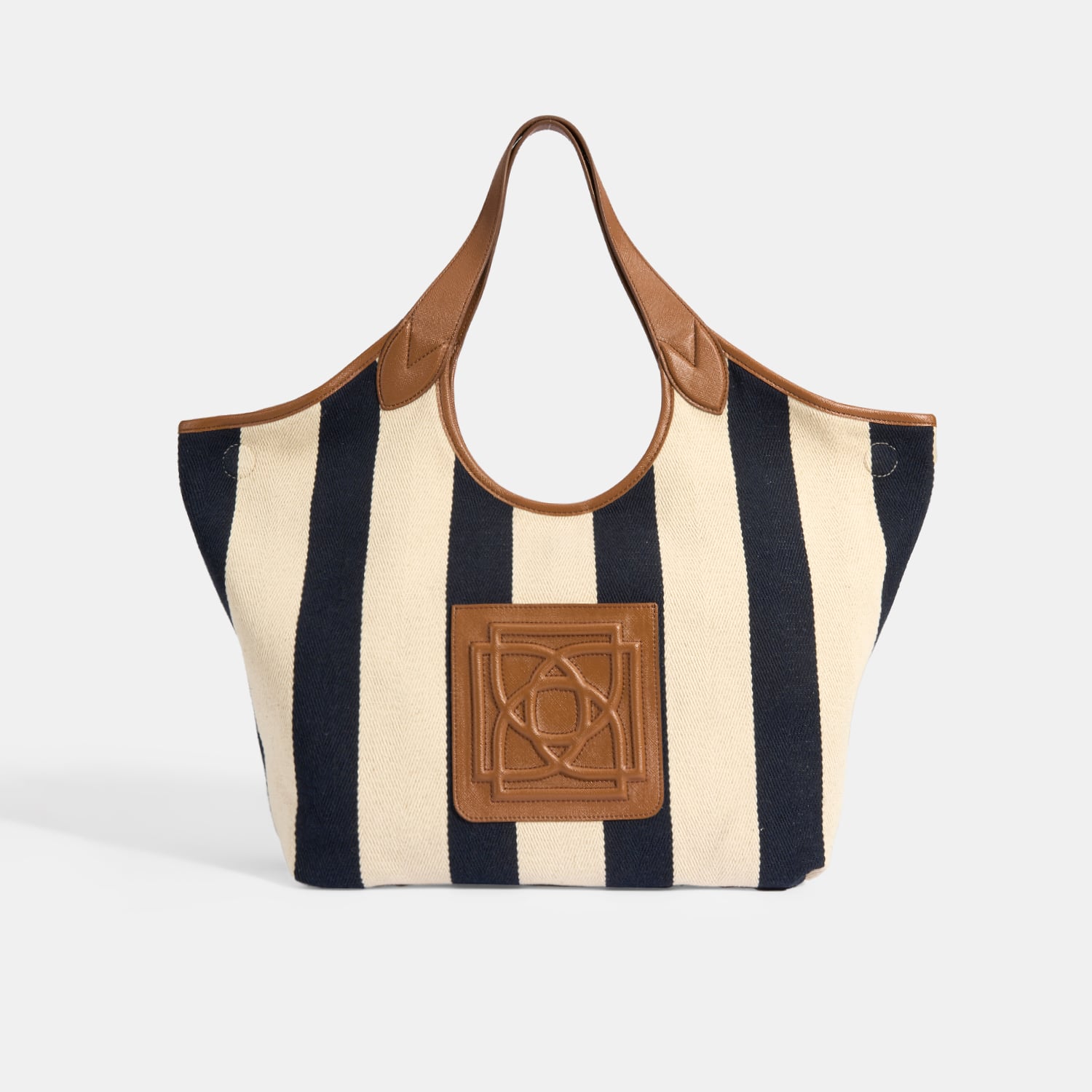  Kadın Monogram Logolu Lacivert Çizgili Kumaş Omuz Çantası
