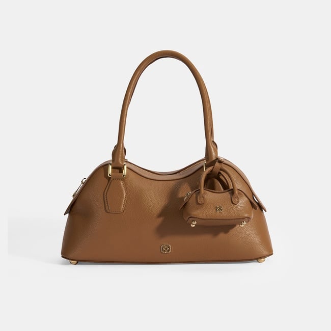  Kadın Taba Deri Çanta Aksesuarlı Büyük Omuz Çantası