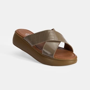  Kadın Vizon Dolgu Topuklu Deri Terlik