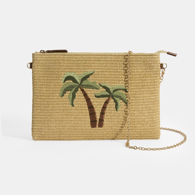  Taba Palmiye Nakışlı Hasır Clutch