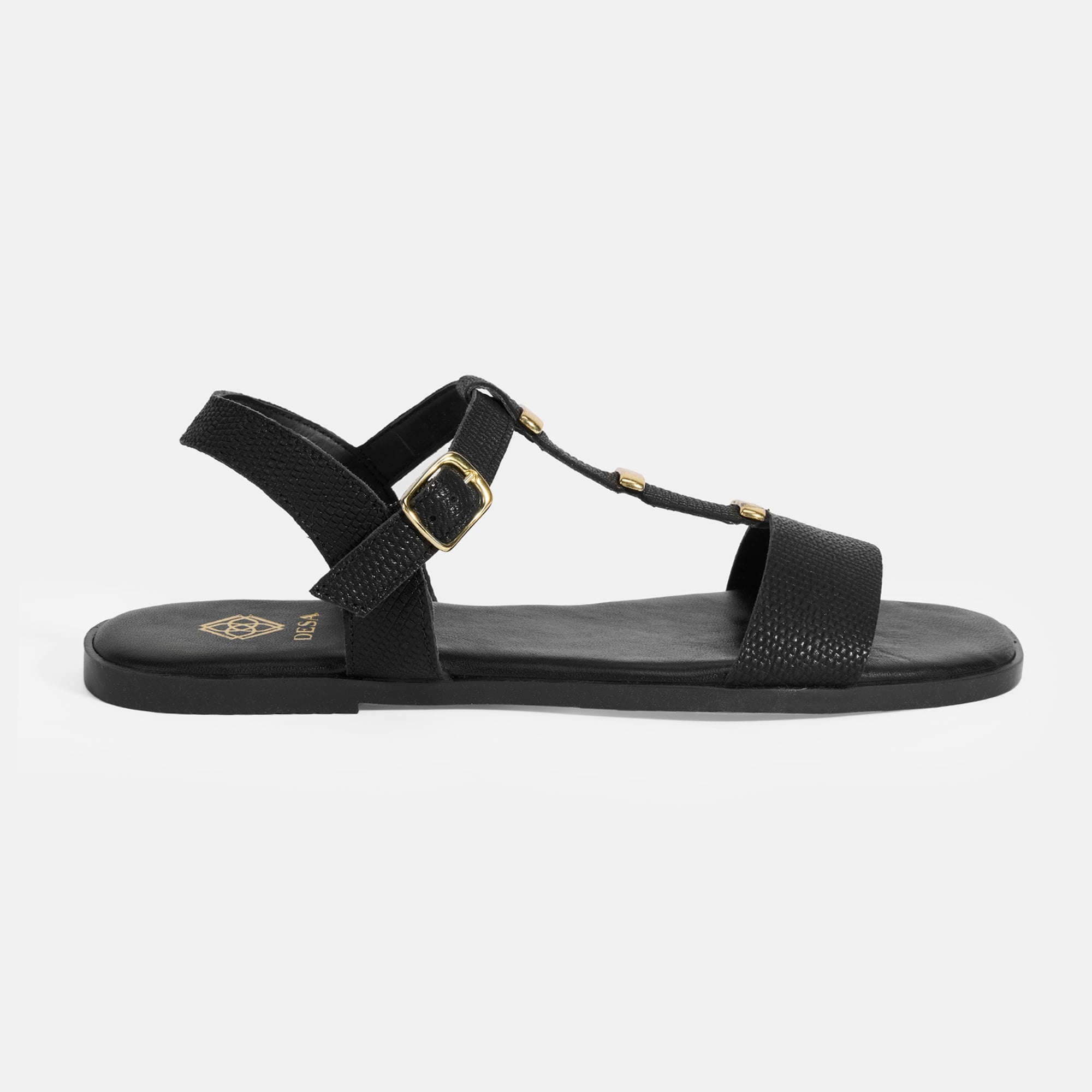 Kadın Siyah Ayarlanabilir Tokalı Deri Sandalet