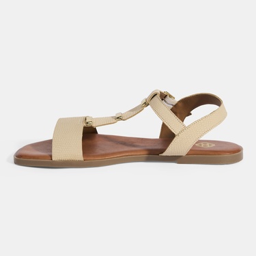  Kadın Bej Ayarlanabilir Tokalı Deri Sandalet