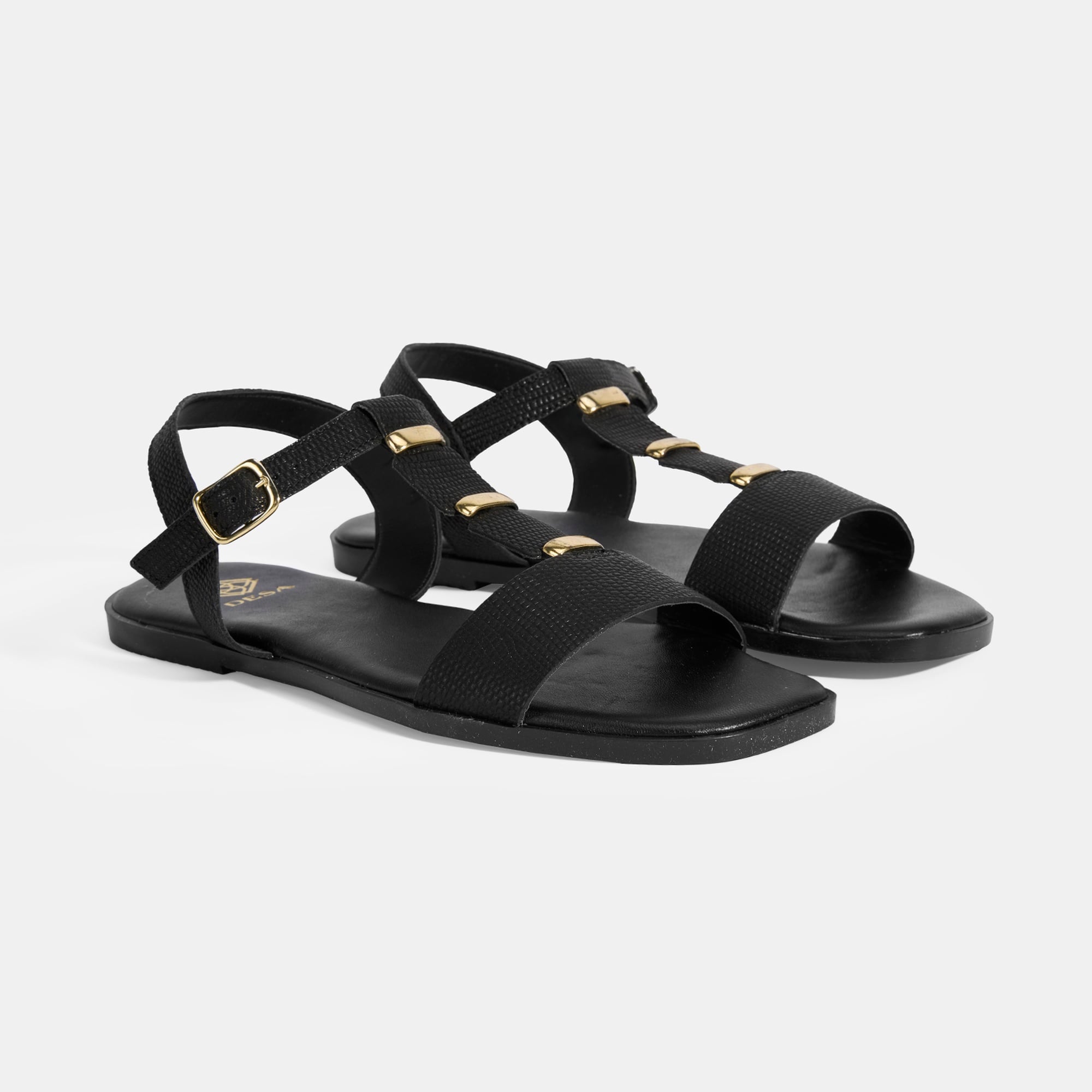 Kadın Siyah Ayarlanabilir Tokalı Deri Sandalet