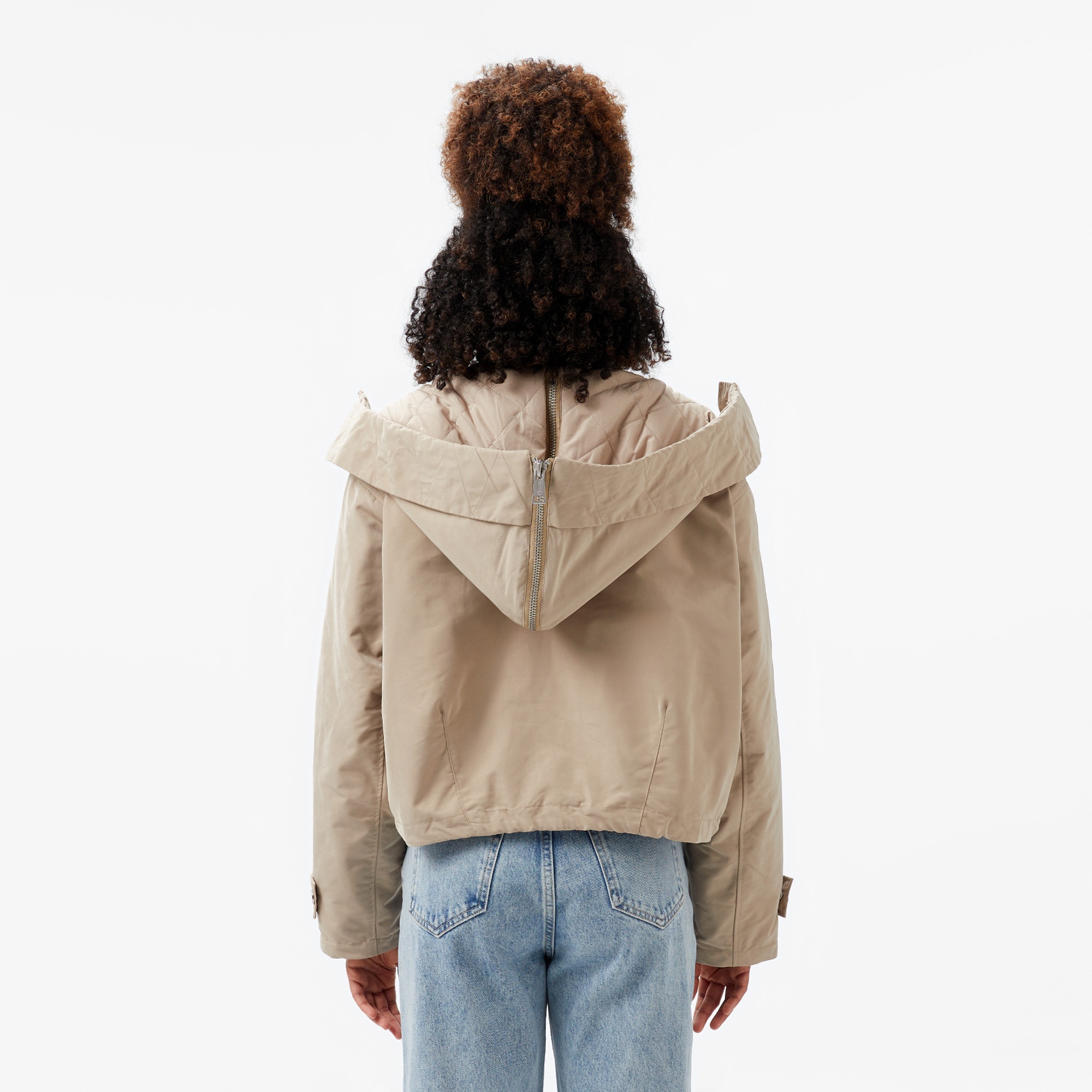 Guess Nora Cropped Canvas Kadın Bej Parka Mont