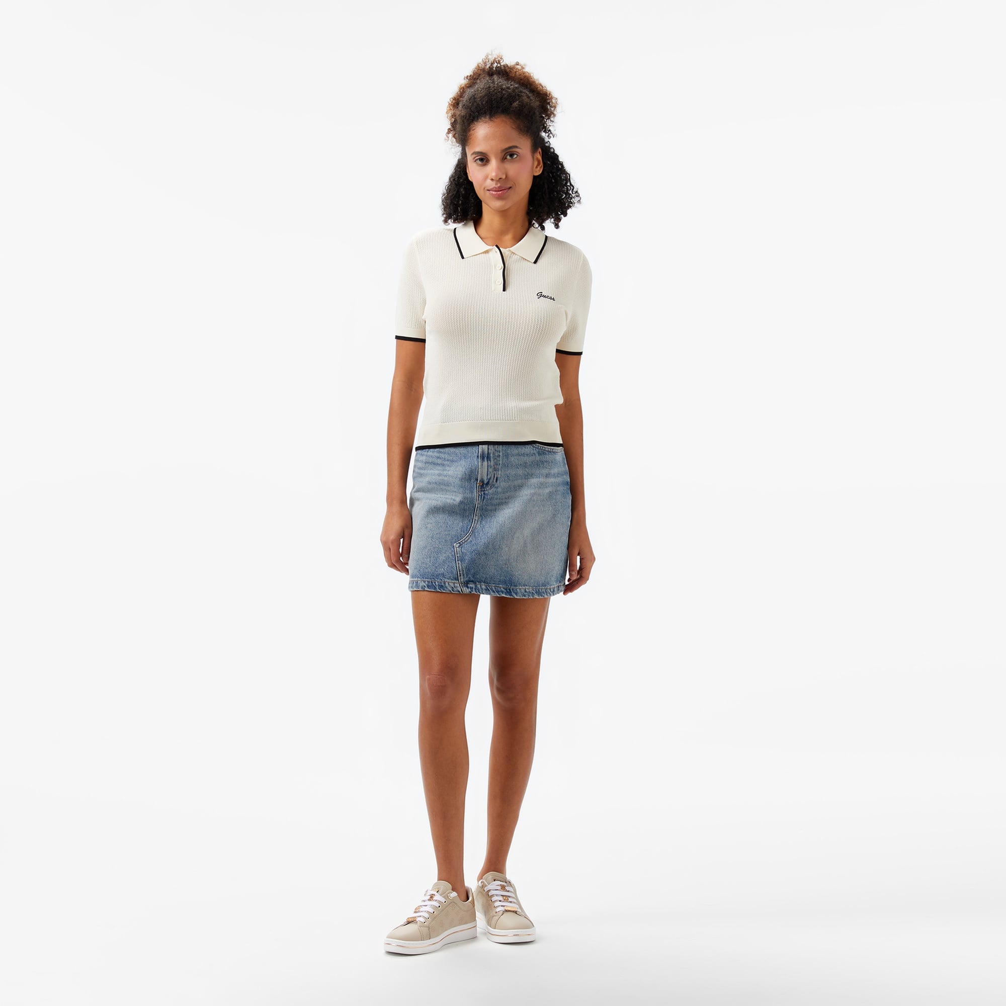 Guess Slim Fit Kadın Beyaz Polo T-Shirt