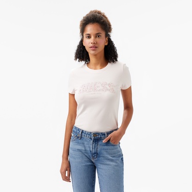  Guess Logo Kadın Pembe T-Shirt