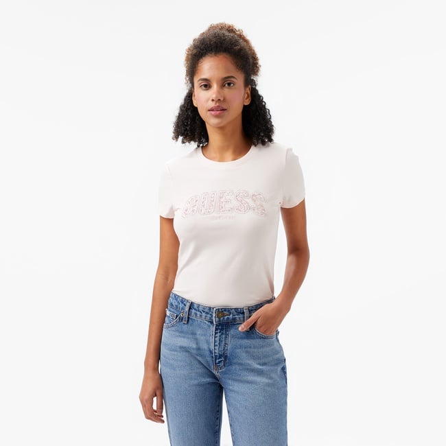  Guess Logo Kadın Pembe T-Shirt