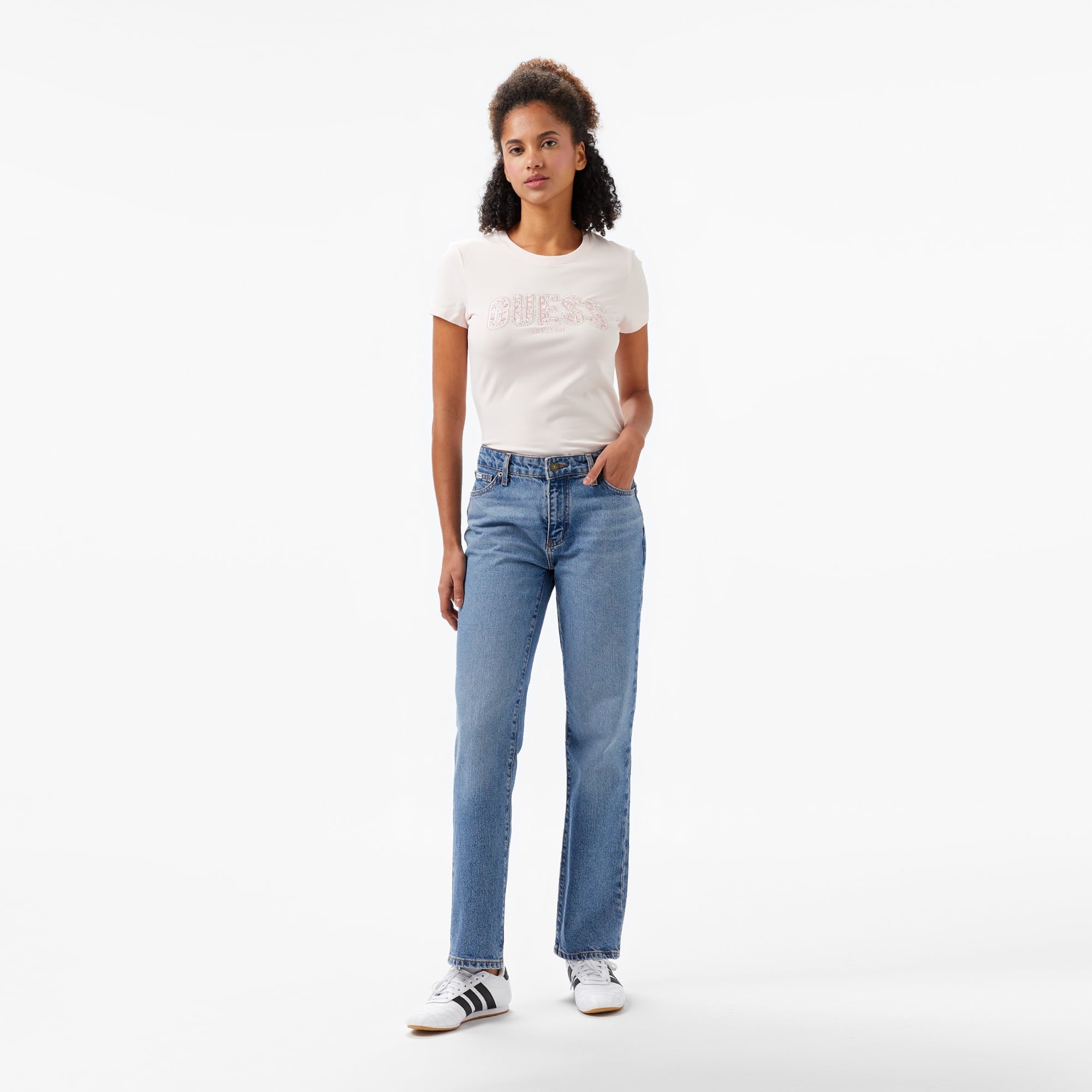 Guess Logo Kadın Beyaz T-Shirt