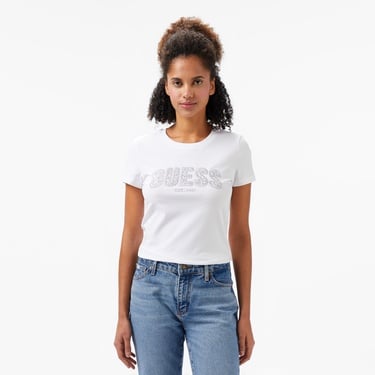  Guess Logo Kadın Beyaz T-Shirt