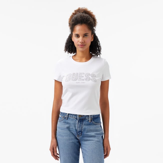  Guess Logo Kadın Beyaz T-Shirt