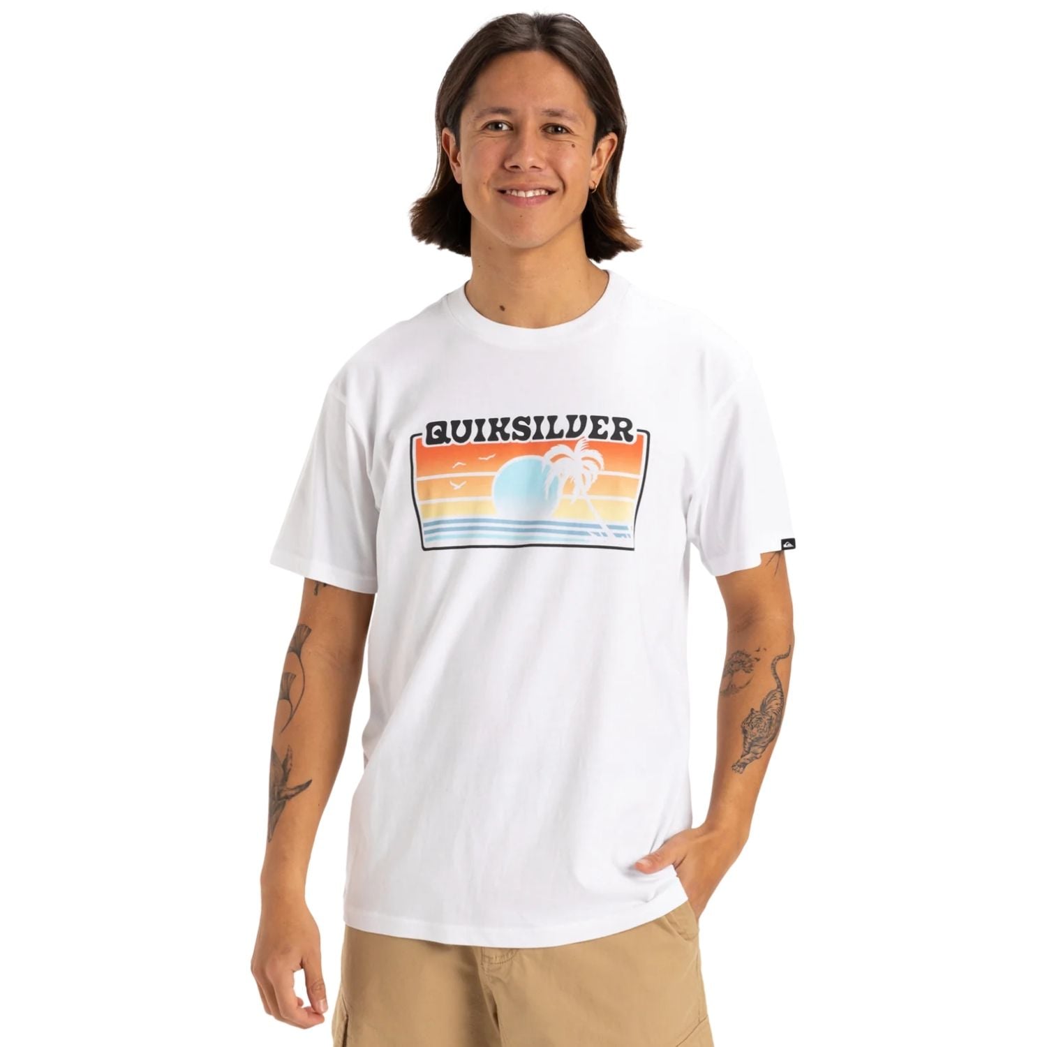  Quiksilver Sun Faded Erkek Beyaz Tişört
