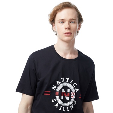  Nautica Erkek Siyah Standart Fit Kısa Kollu Baskılı T-Shirt