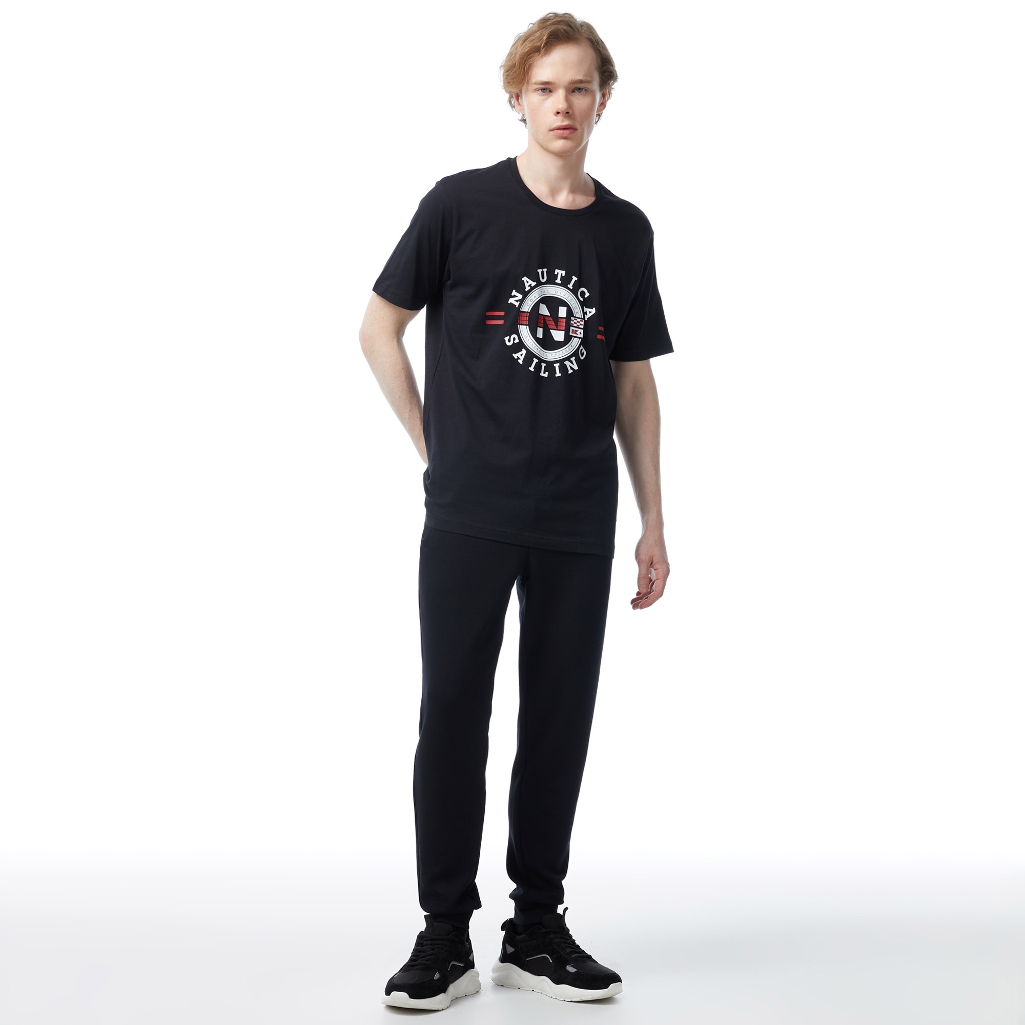 Nautica Erkek Siyah Standart Fit Kısa Kollu Baskılı T-Shirt