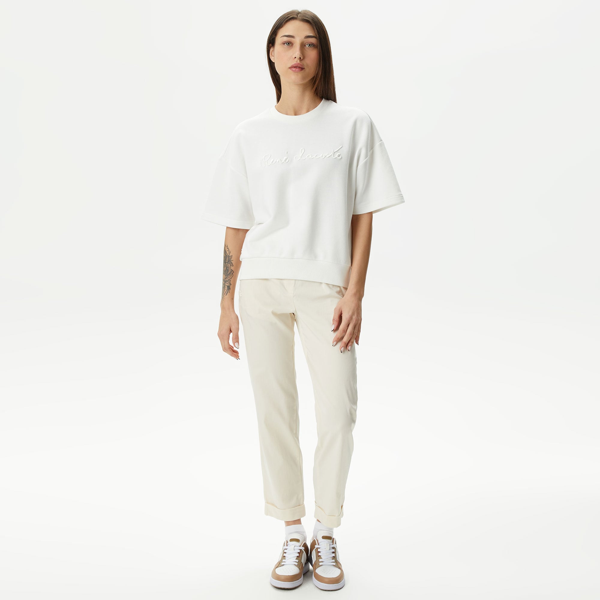  Lacoste Kadın Regular Fit Bej Pantolon