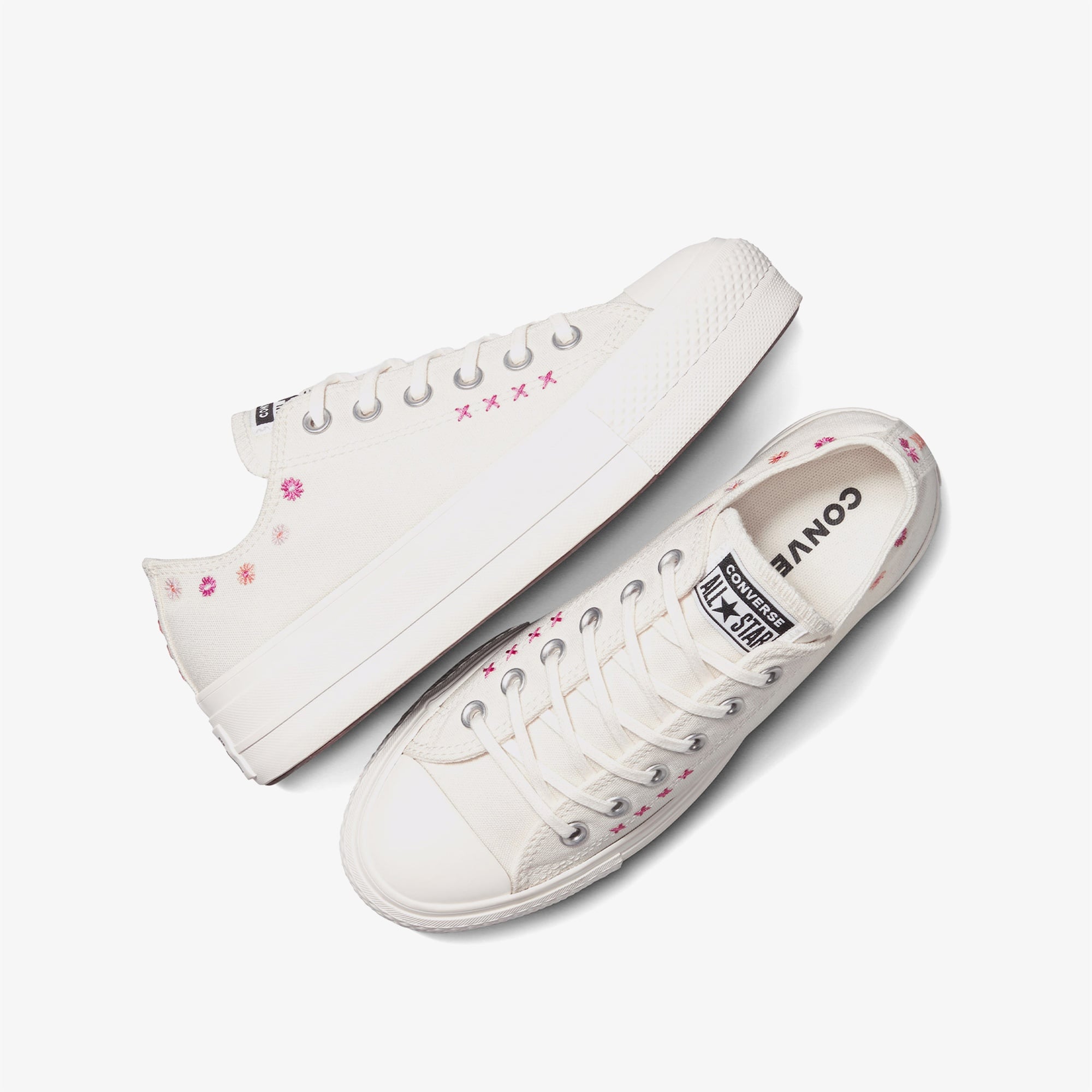 Convese Chuck Taylor All Star Lift Floral Embroıdery Low Top Unisex Krem Sneaker