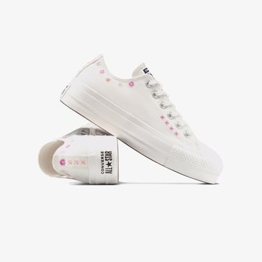  Convese Chuck Taylor All Star Lift Floral Embroıdery Low Top Unisex Krem Sneaker