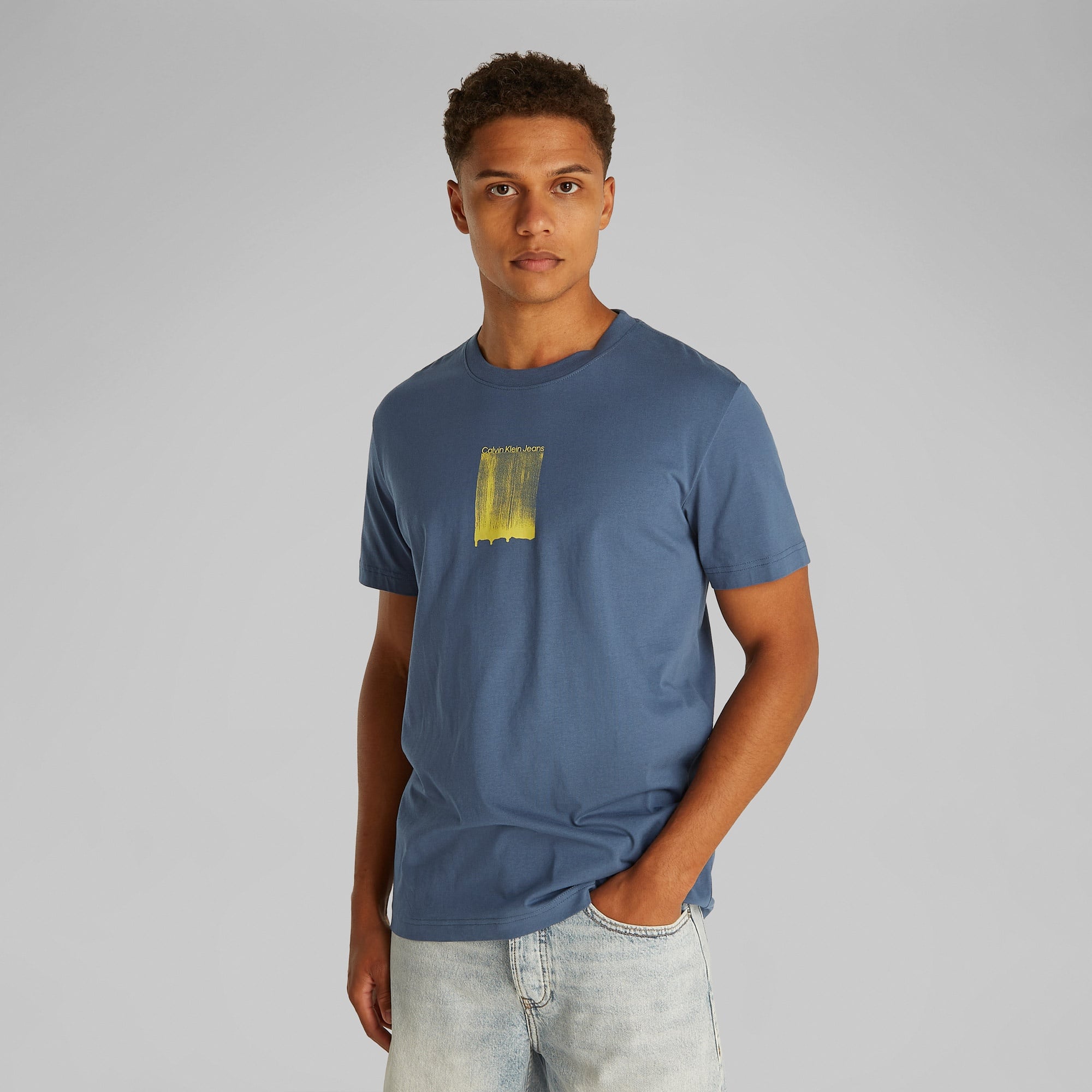 Calvin Klein Brush Stroke Graphic Erkek Mavi T-Shirt