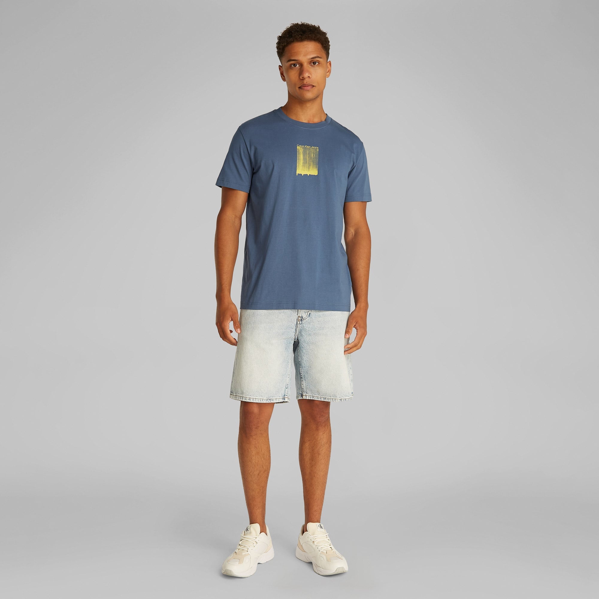 Calvin Klein Brush Stroke Graphic Erkek Mavi T-Shirt