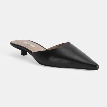  Kadın Siyah Topuklu Deri Terlik