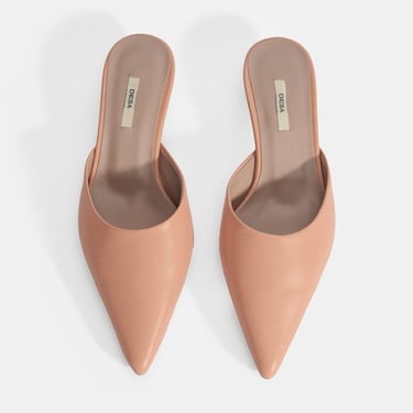  Kadın Pudra Topuklu Deri Terlik