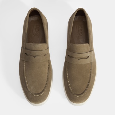  Erkek Bej Slip-On Süet Loafer
