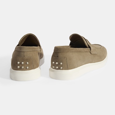  Erkek Bej Slip-On Süet Loafer