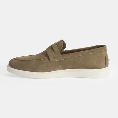  Erkek Bej Slip-On Süet Loafer