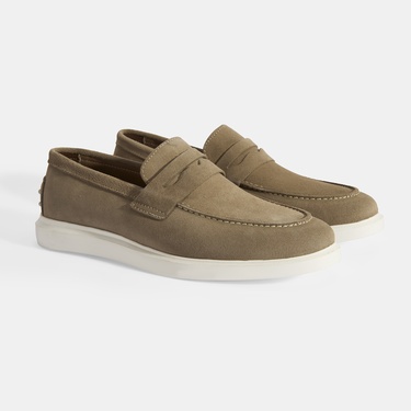  Erkek Bej Slip-On Süet Loafer