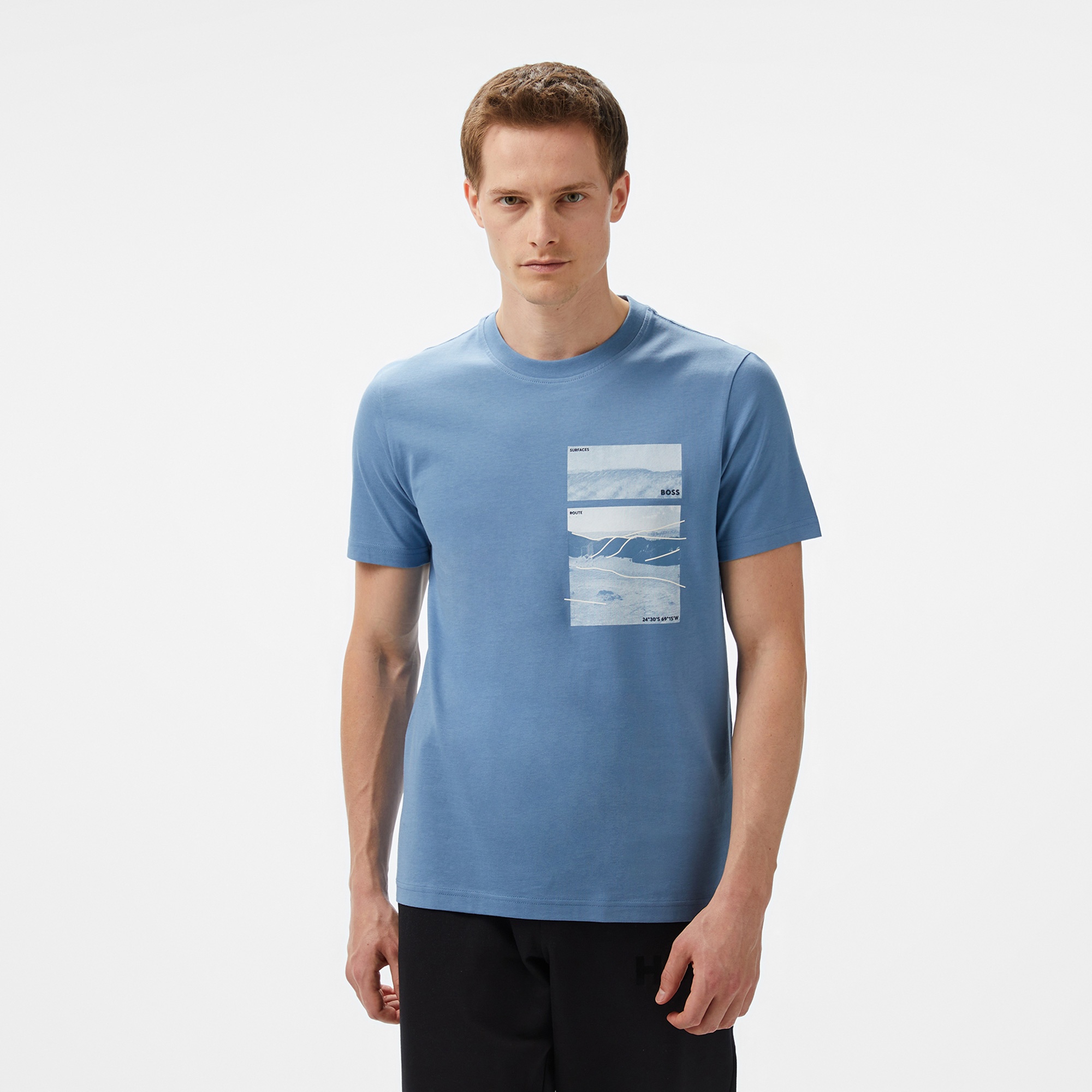 Boss Logo Erkek Mavi T-Shirt