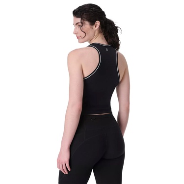 Sweaty Betty Athlete Crop Seamless Workout Kadın Siyah Koşu Tank Top