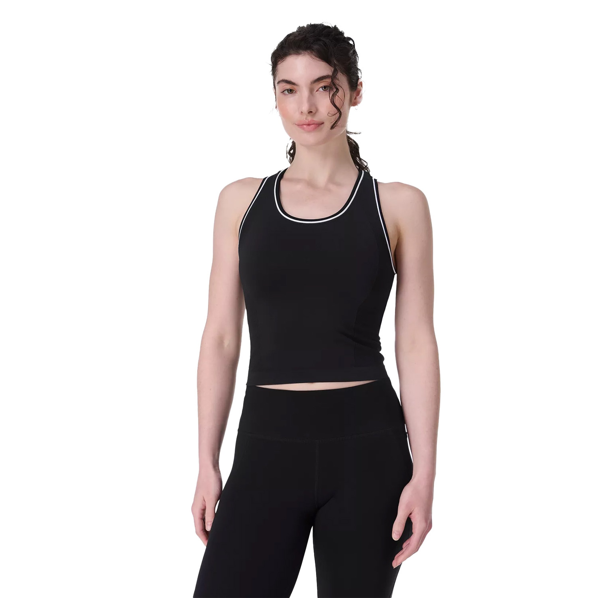 Sweaty Betty Athlete Crop Seamless Workout Kadın Siyah Koşu Tank Top