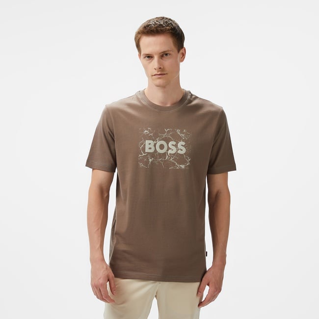  Boss Logospace Erkek Bej T-Shirt