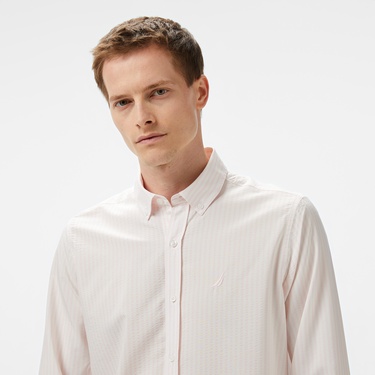  Nautica Erkek Pembe Classic Fit Çizgili Gömlek