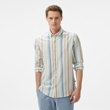  Nautica Erkek Mavi Classic Fit Çizgili Gömlek