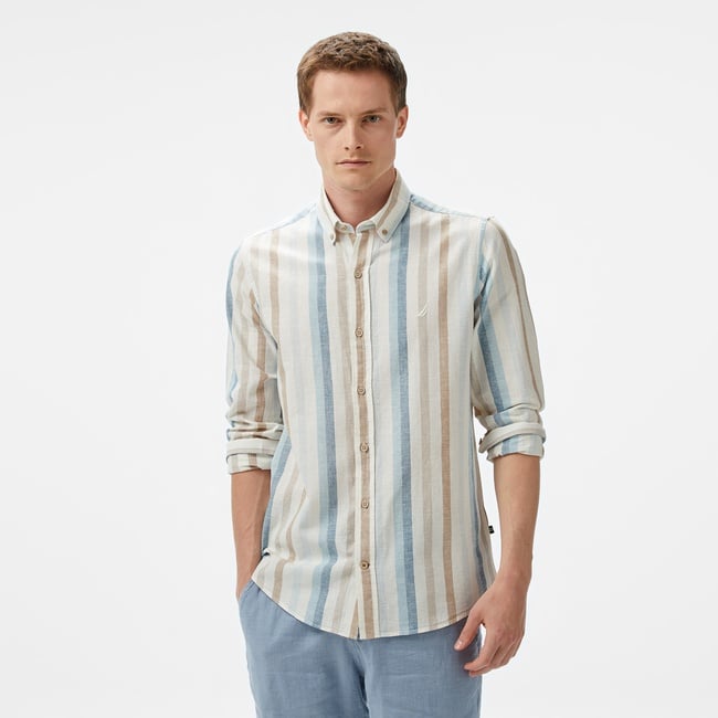  Nautica Erkek Mavi Classic Fit Çizgili Gömlek