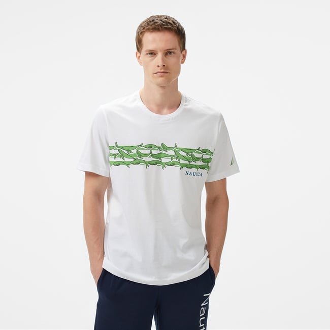  Nautica Erkek Beyaz Regular Fit Baskılı T-Shirt