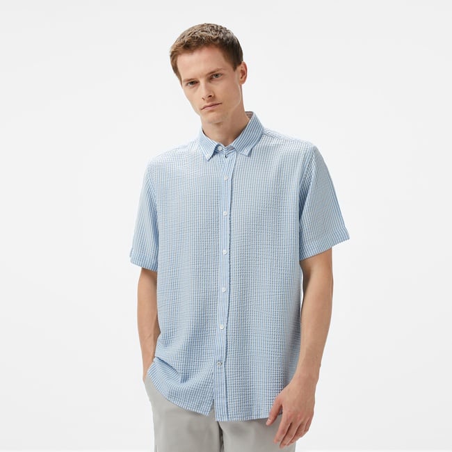  Nautica Erkek Mavi Classic Fit Çizgili Gömlek