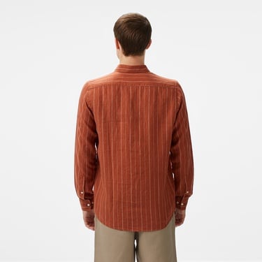  Nautica Erkek Kırmızı Classic Fit Çizgili Keten Gömlek