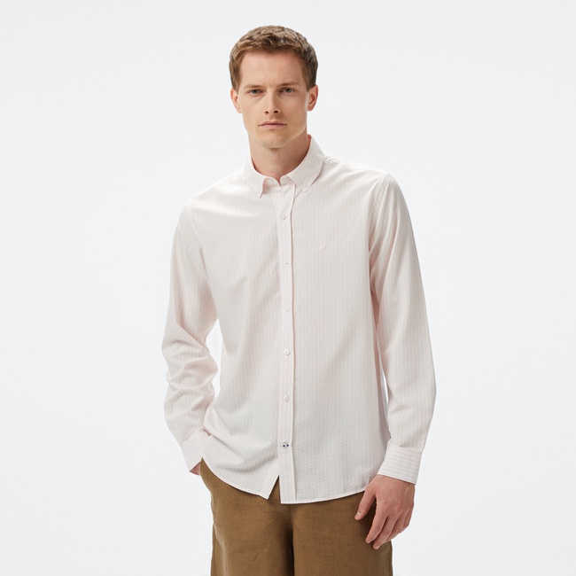  Nautica Erkek Pembe Classic Fit Çizgili Gömlek