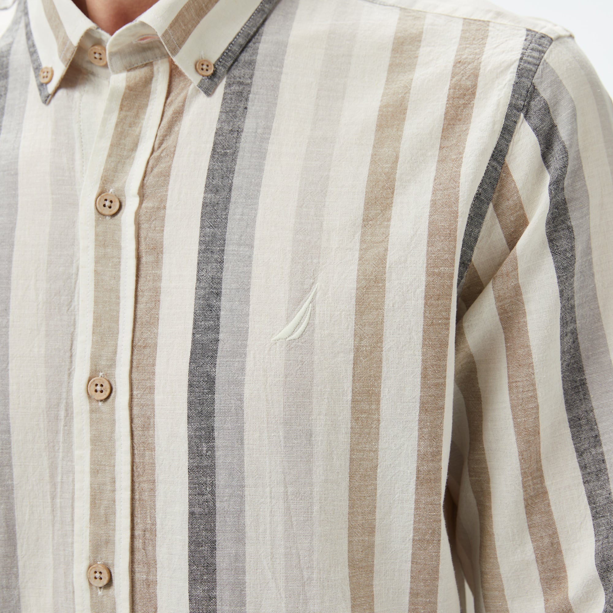 Nautica Erkek Kahverengi Classic Fit Çizgili Gömlek